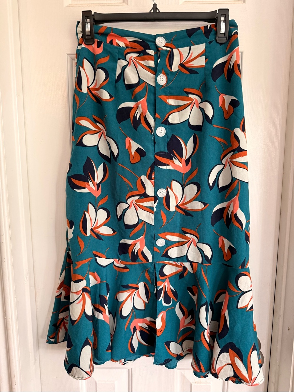 Modcloth Teal Floral Button-Front Maxi Skirt